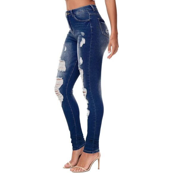 Women's High Waisted Ripped Skinny Jeans Stretch Denim Slim Fit Cotton Polyester - Picture 3 of 6